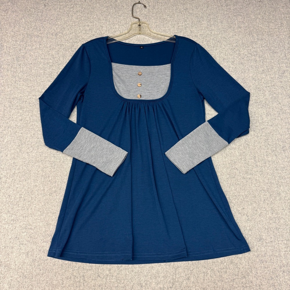 Unbranded | Tunic Top | Small | Blue Grey |Long Sleeve Empire Waist Pleated 2631